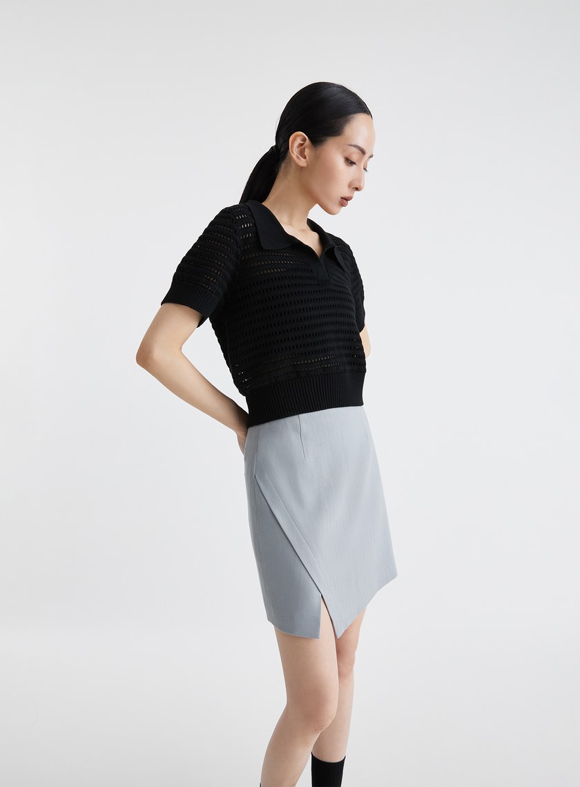 透膚立體織紋針織上衣