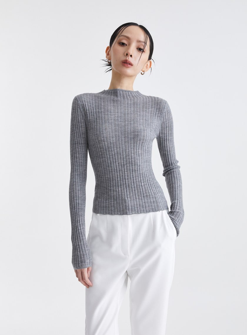 親膚羅紋挑孔針織上衣