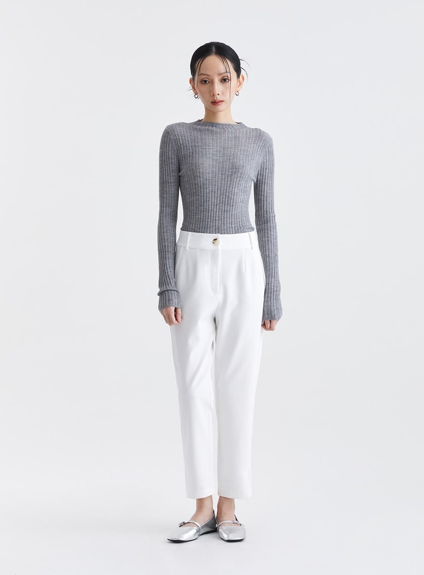 親膚羅紋挑孔針織上衣