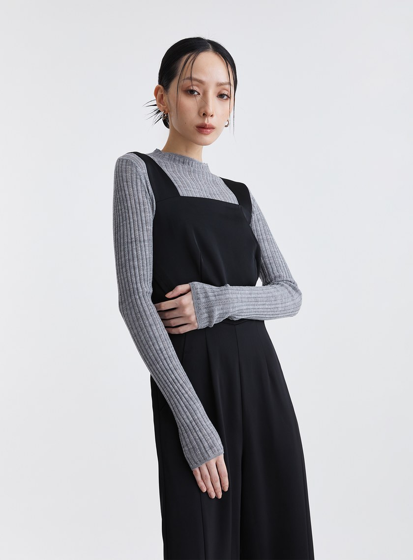 親膚羅紋挑孔針織上衣