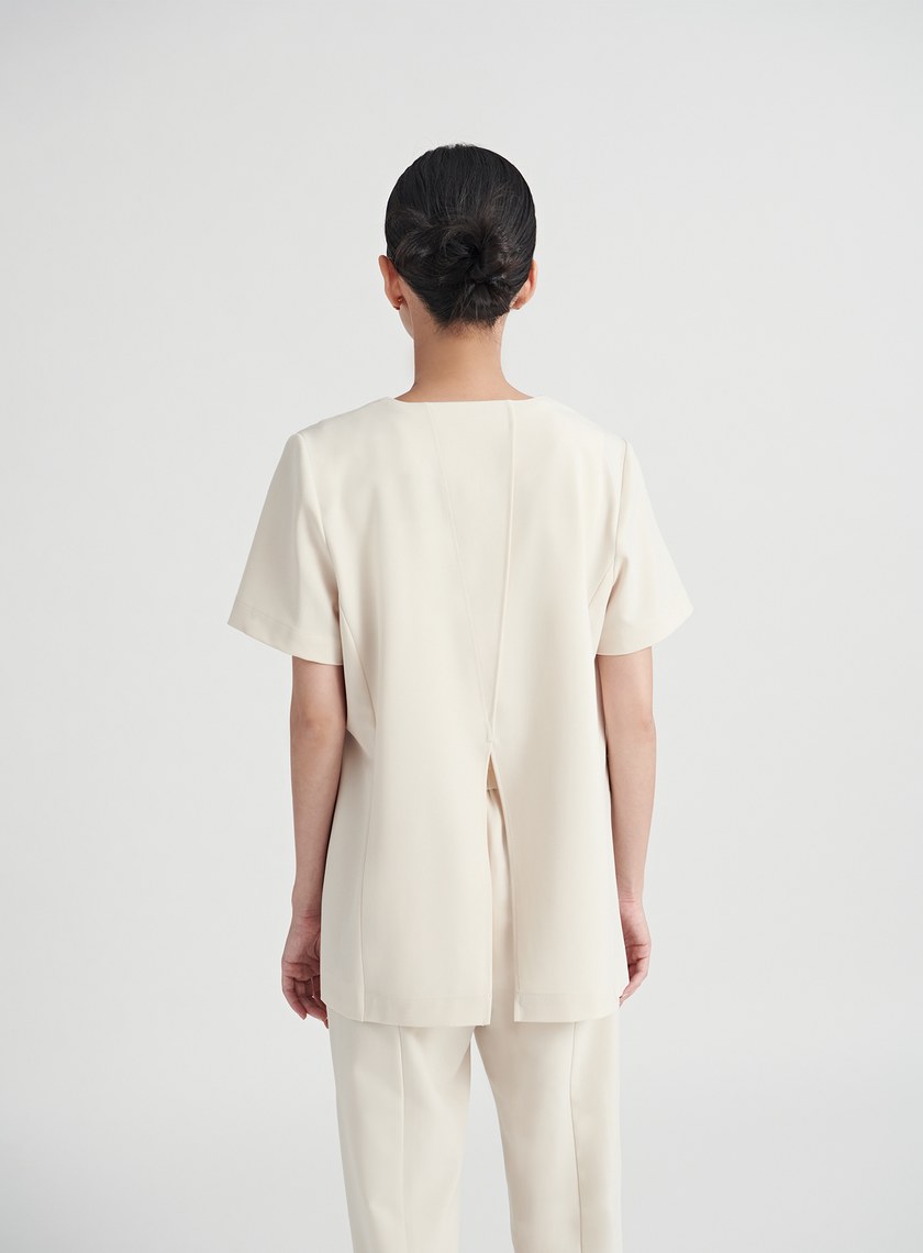 質感無領雙層門襟短袖西裝外套