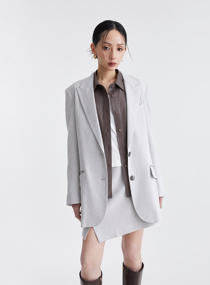 經典復古人字紋寬版西裝外套