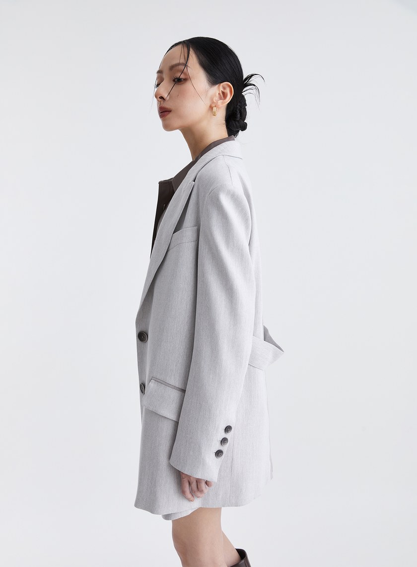 經典復古人字紋寬版西裝外套