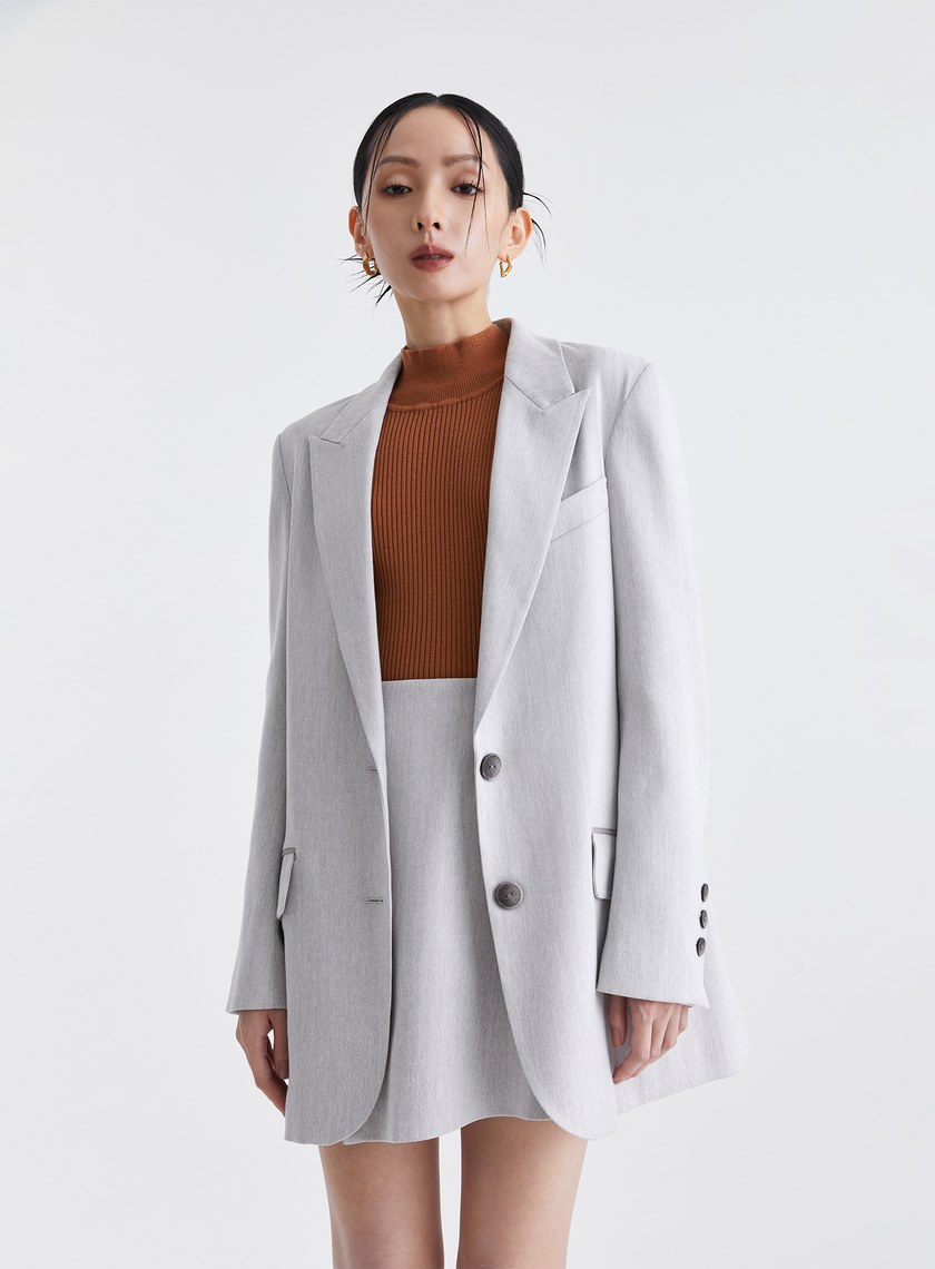 經典復古人字紋寬版西裝外套