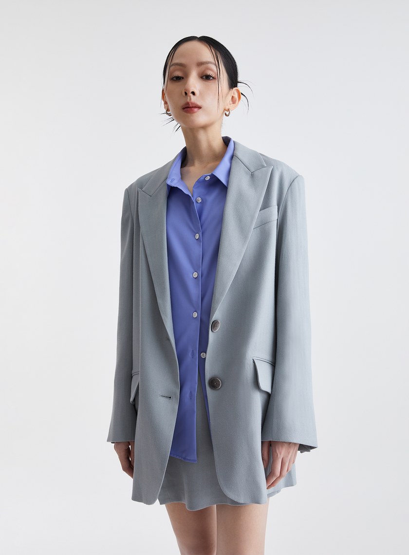 經典復古人字紋寬版西裝外套