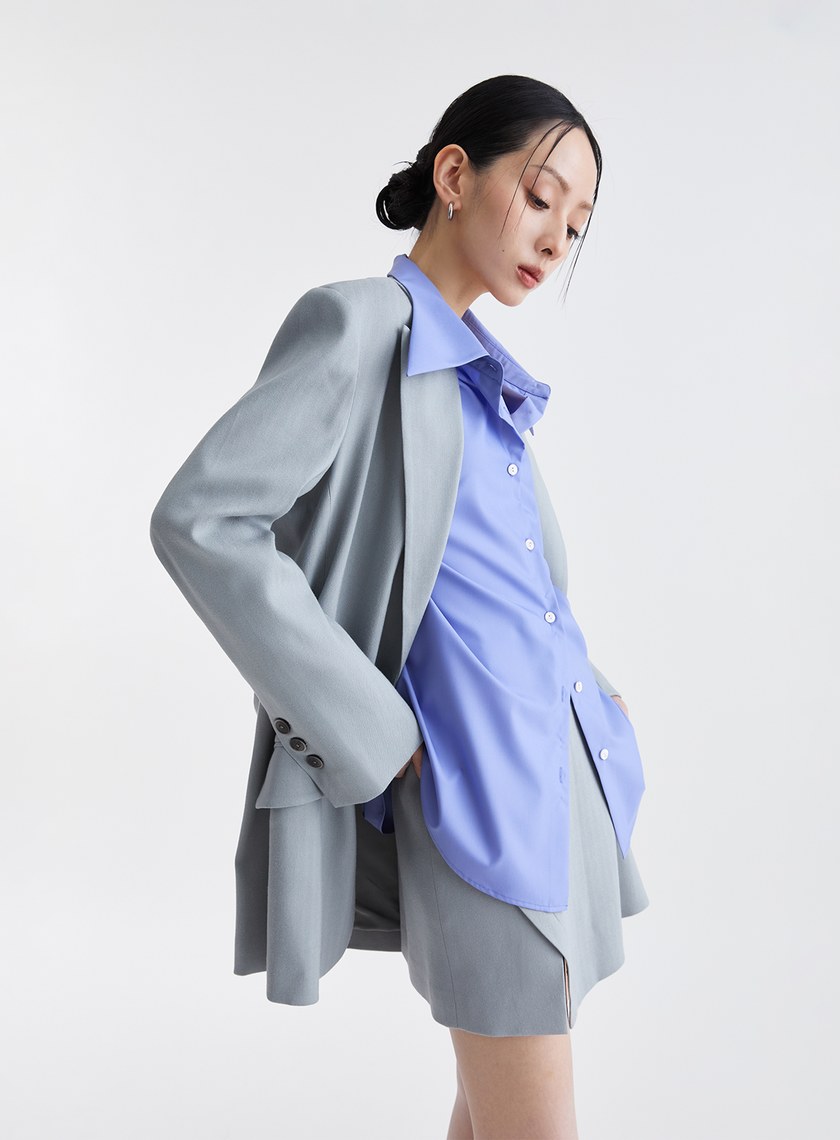 經典復古人字紋寬版西裝外套