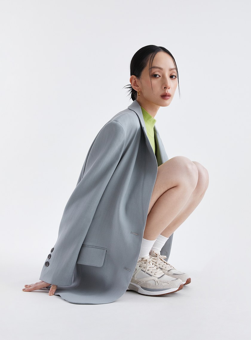 經典復古人字紋寬版西裝外套