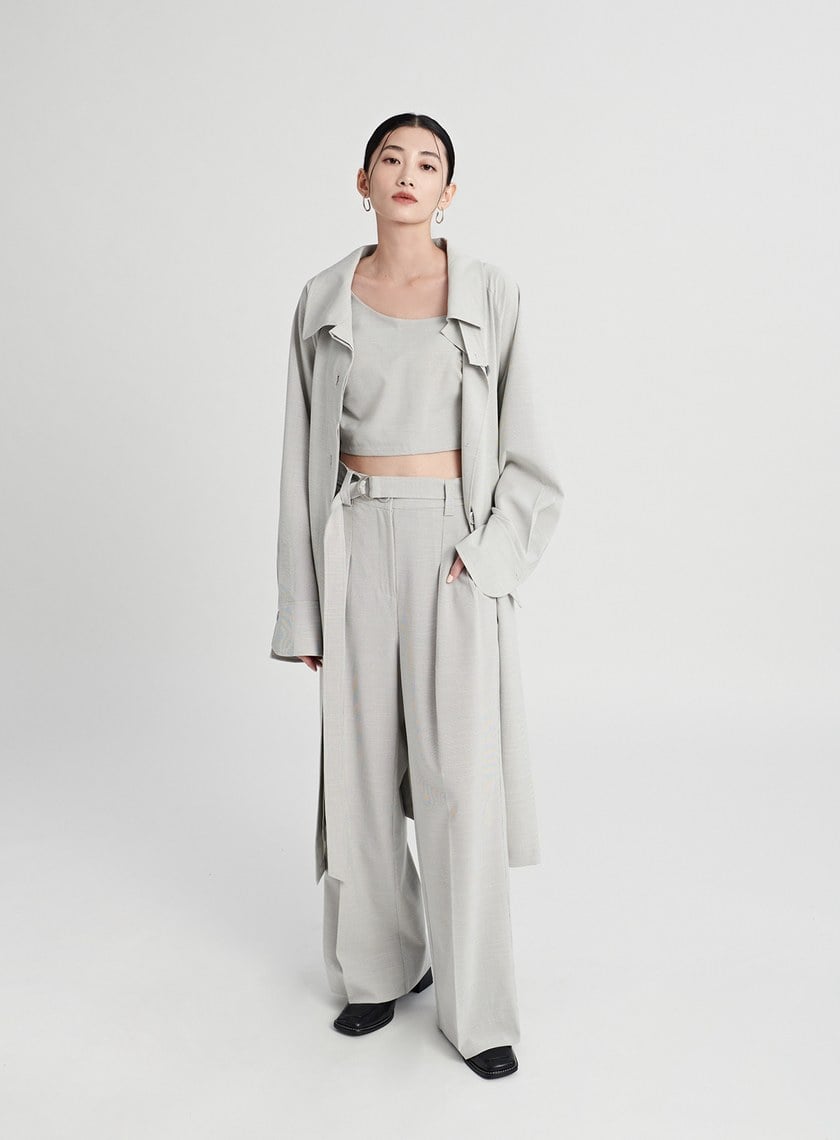 細格紋流動感厚雪紡風衣