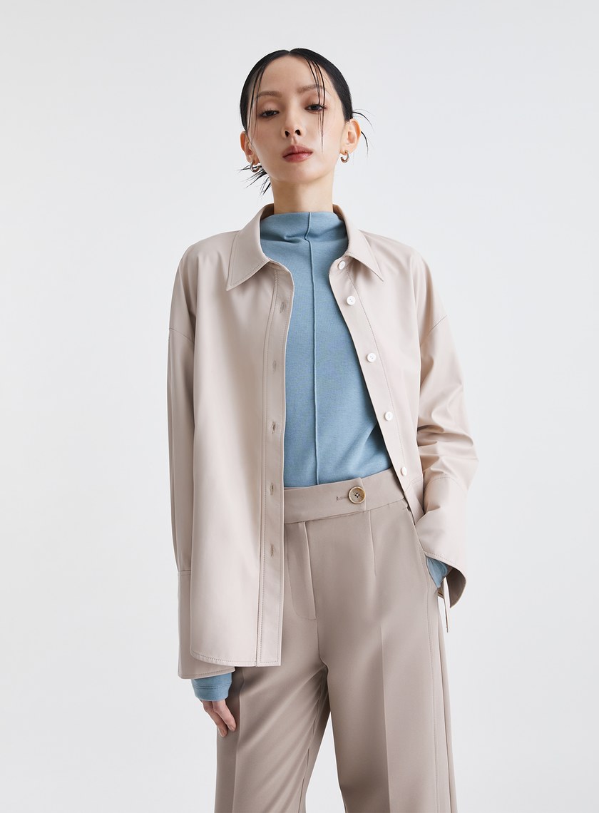 簡約霧面質感皮襯衫