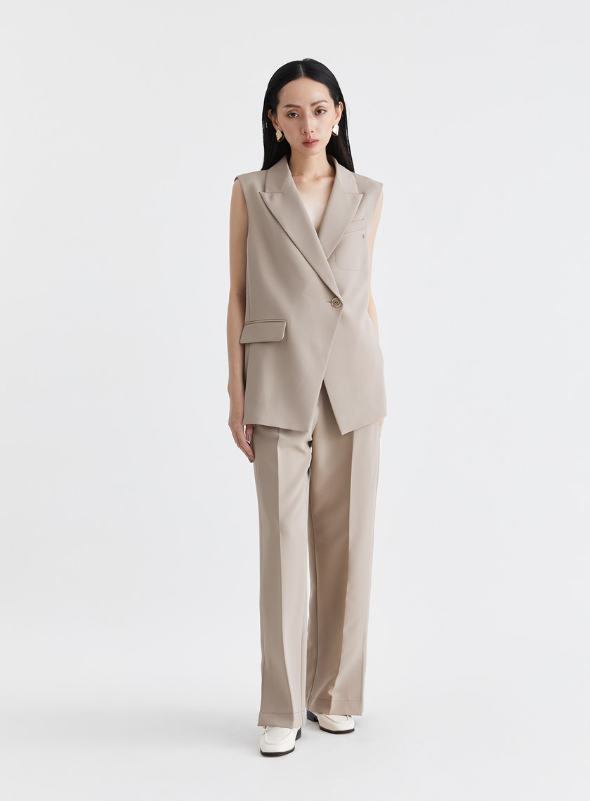 質感率性側開衩直筒西裝褲