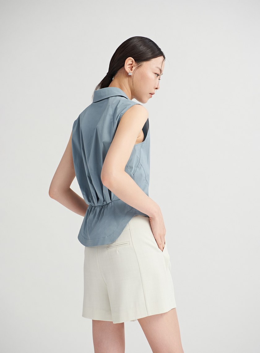 馬甲造型後活褶無袖襯衫