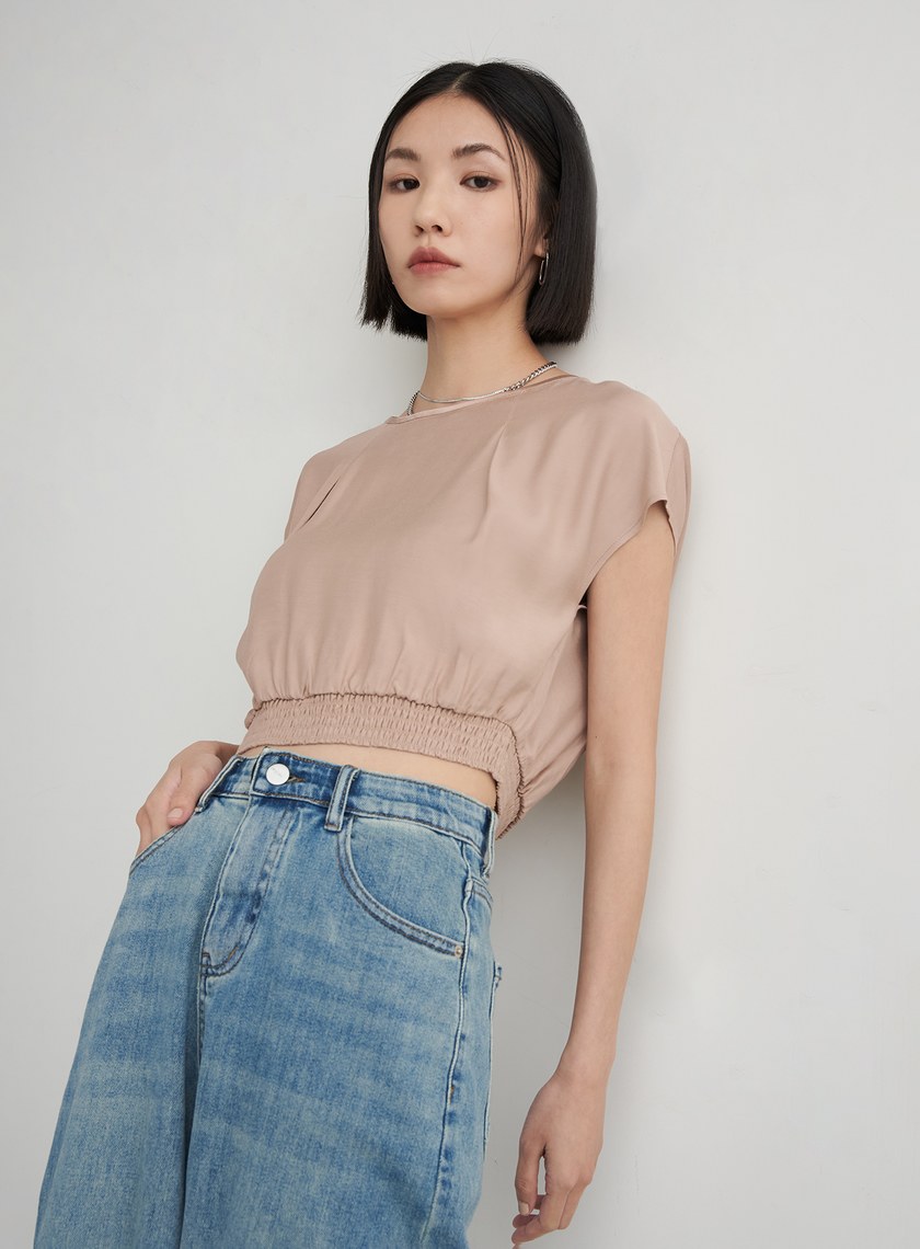 落肩打摺休閒短袖上衣