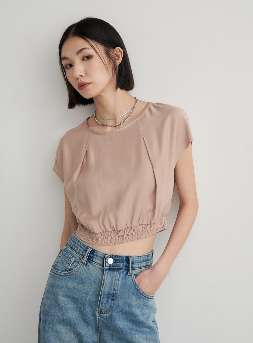 落肩打摺休閒短袖上衣