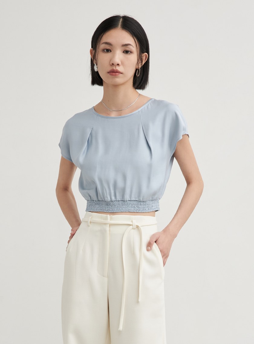 落肩打摺休閒短袖上衣