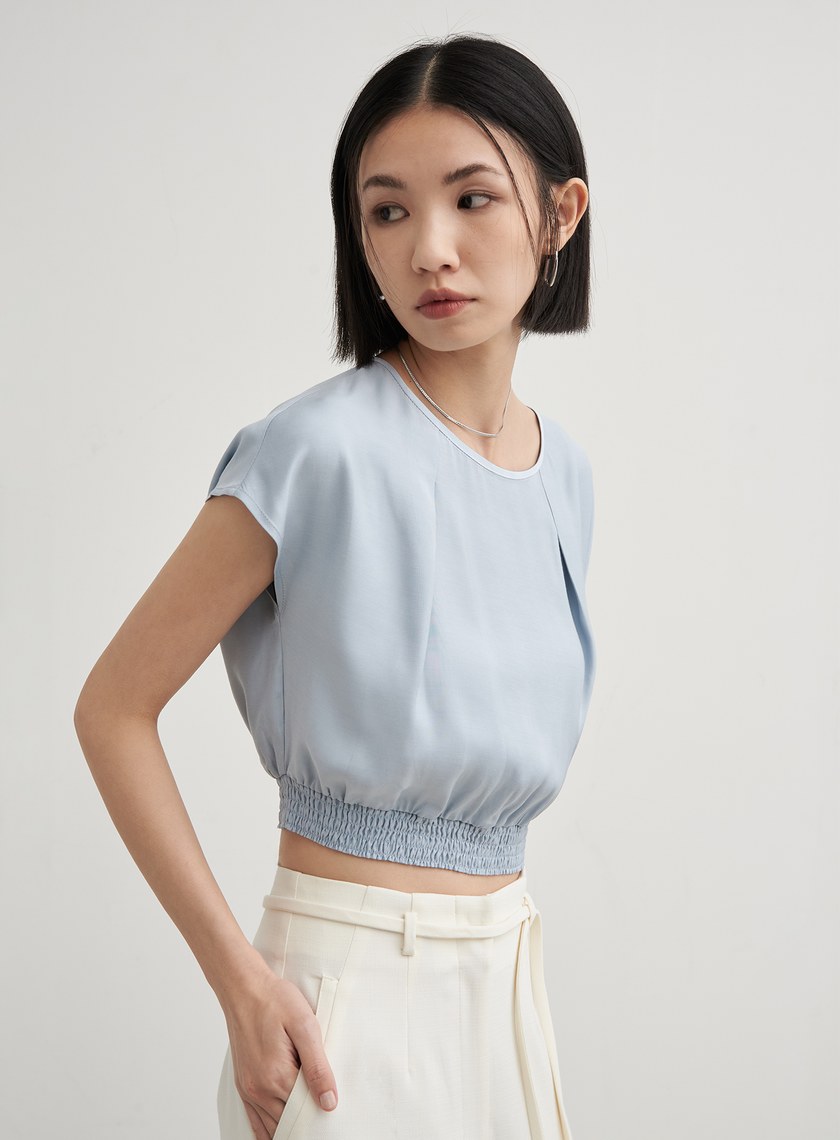 落肩打摺休閒短袖上衣