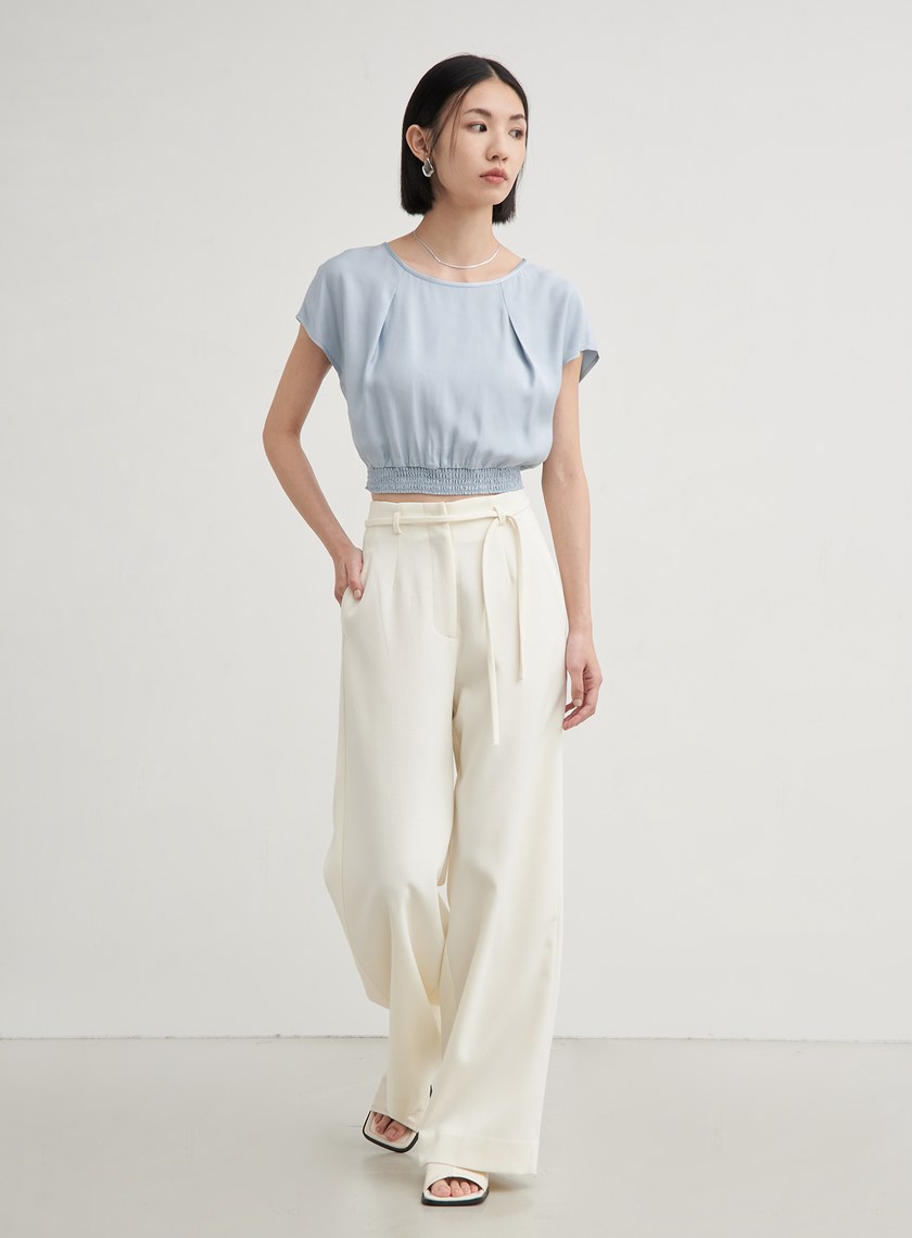 落肩打摺休閒短袖上衣