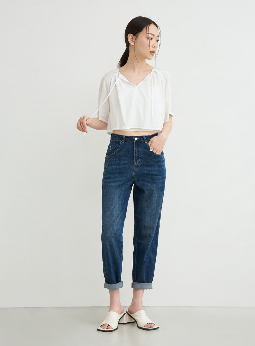 細摺肌理休閒短版上衣