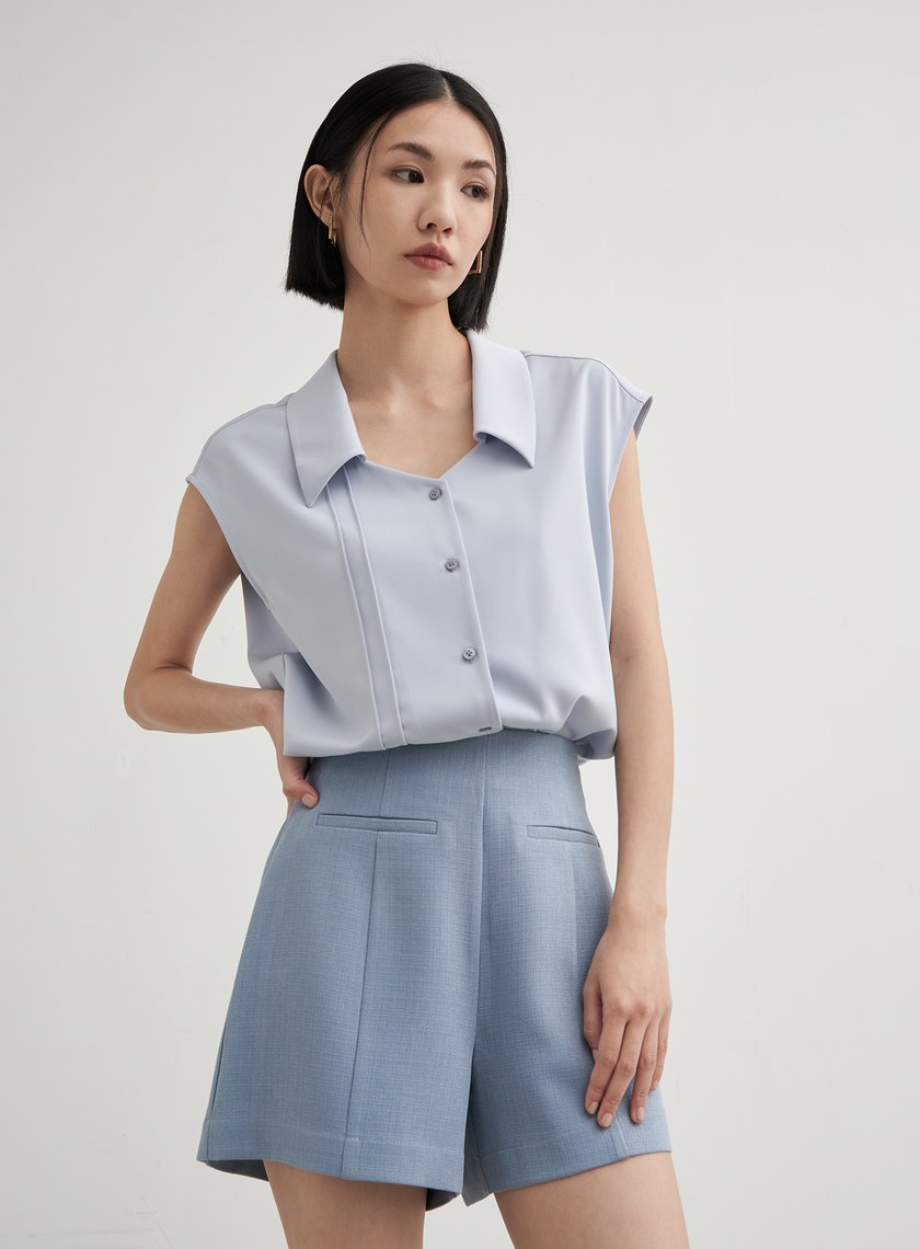 休閒俐落無袖襯衫上衣