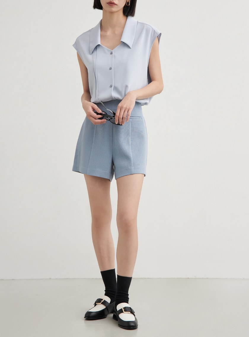 休閒俐落無袖襯衫上衣