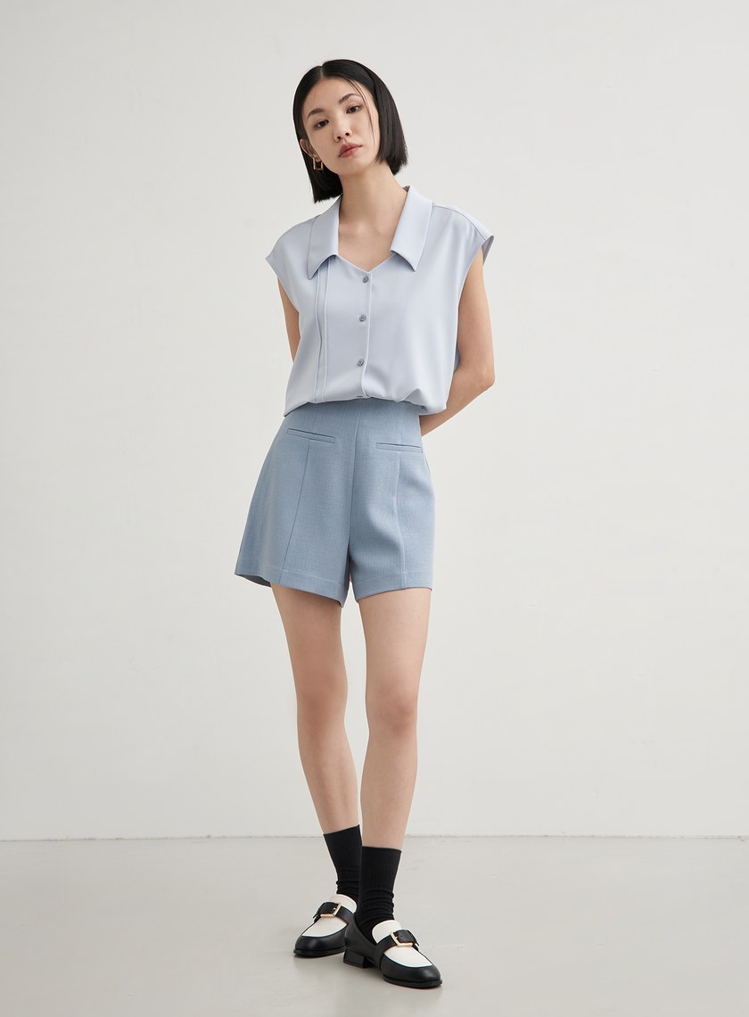 休閒俐落無袖襯衫上衣