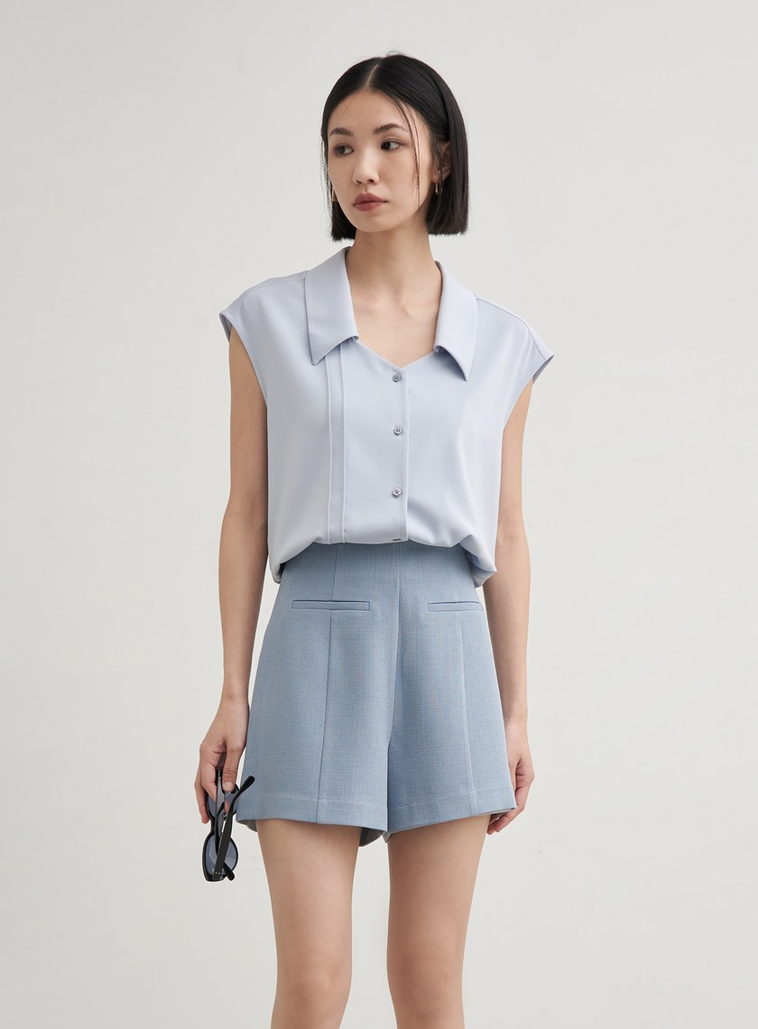 休閒俐落無袖襯衫上衣