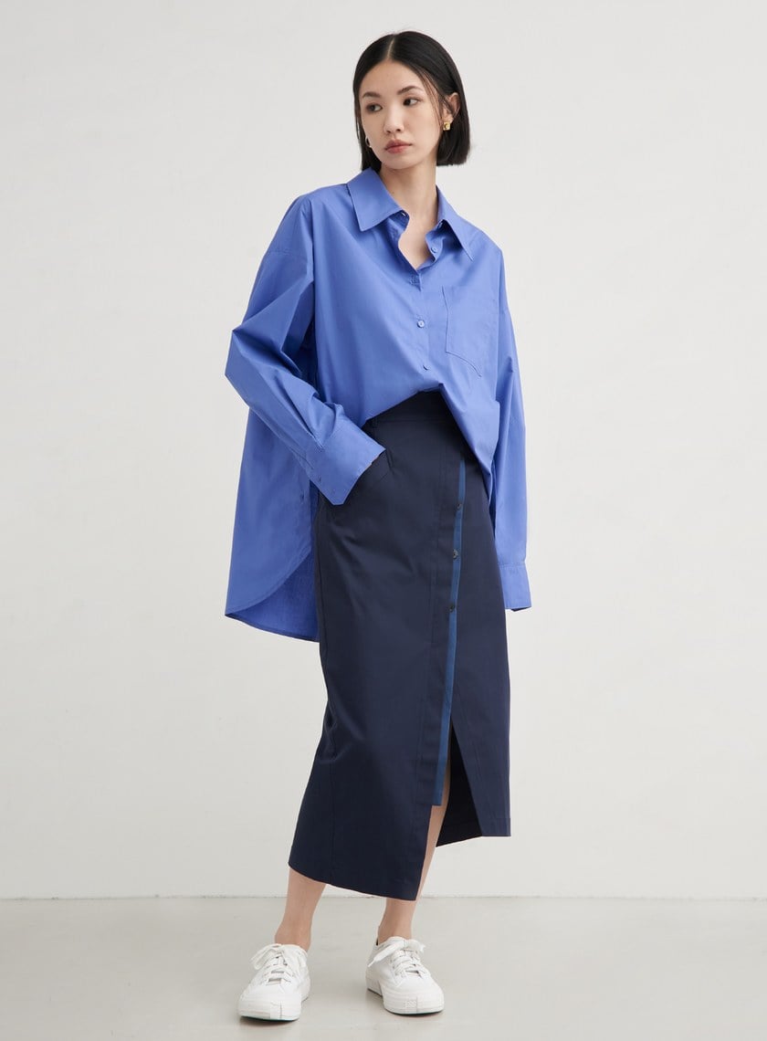 不對稱修身開衩直筒長裙