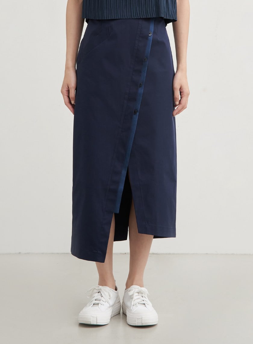 不對稱修身開衩直筒長裙