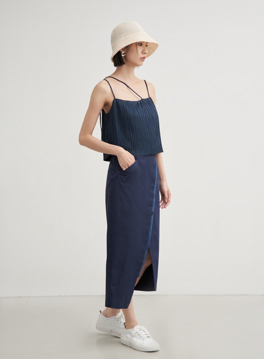 不對稱修身開衩直筒長裙