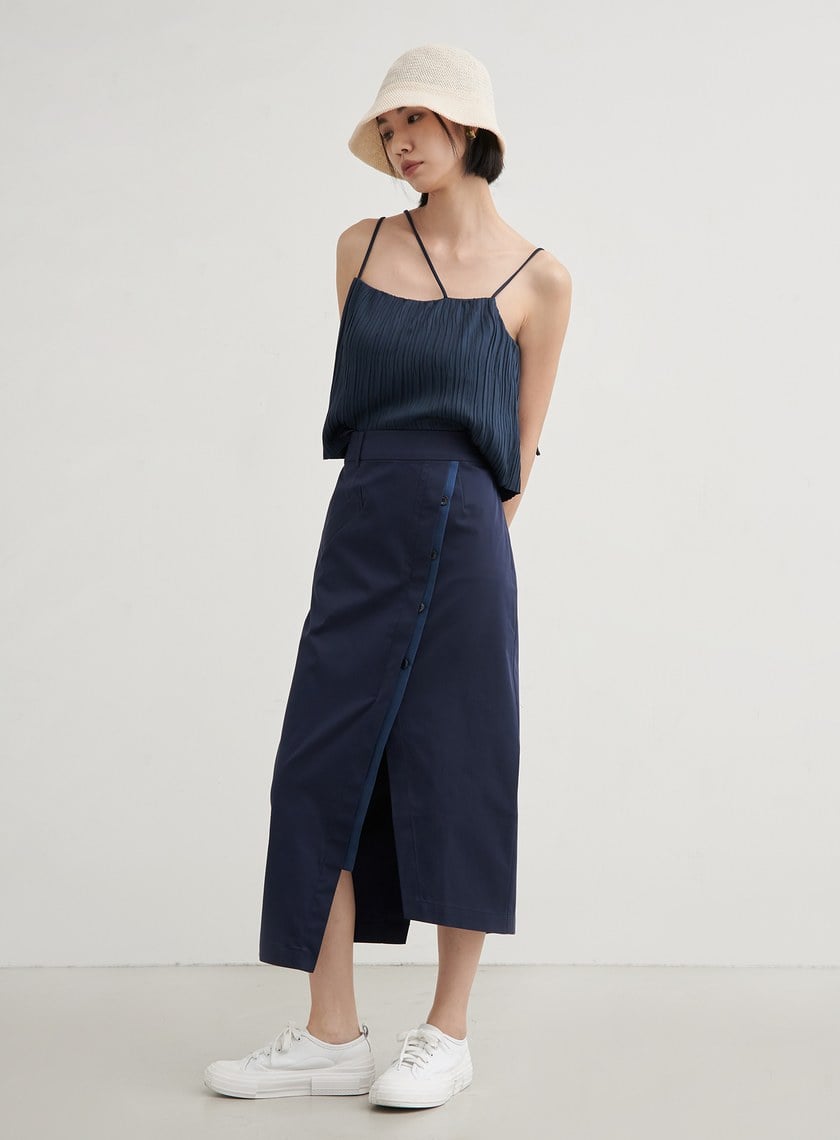 不對稱修身開衩直筒長裙