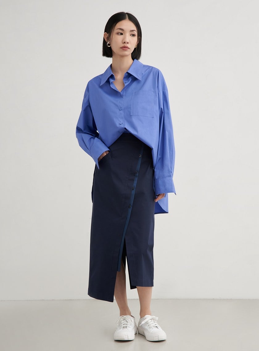 不對稱修身開衩直筒長裙