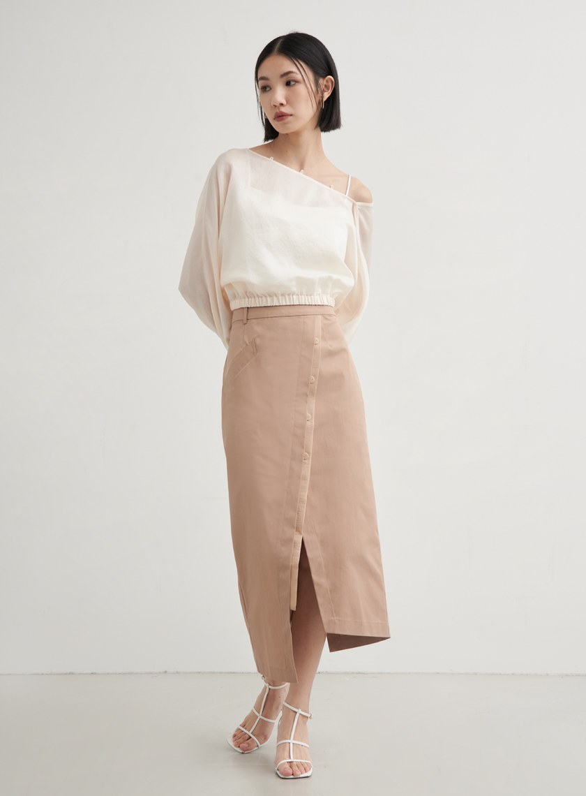 不對稱修身開衩直筒長裙