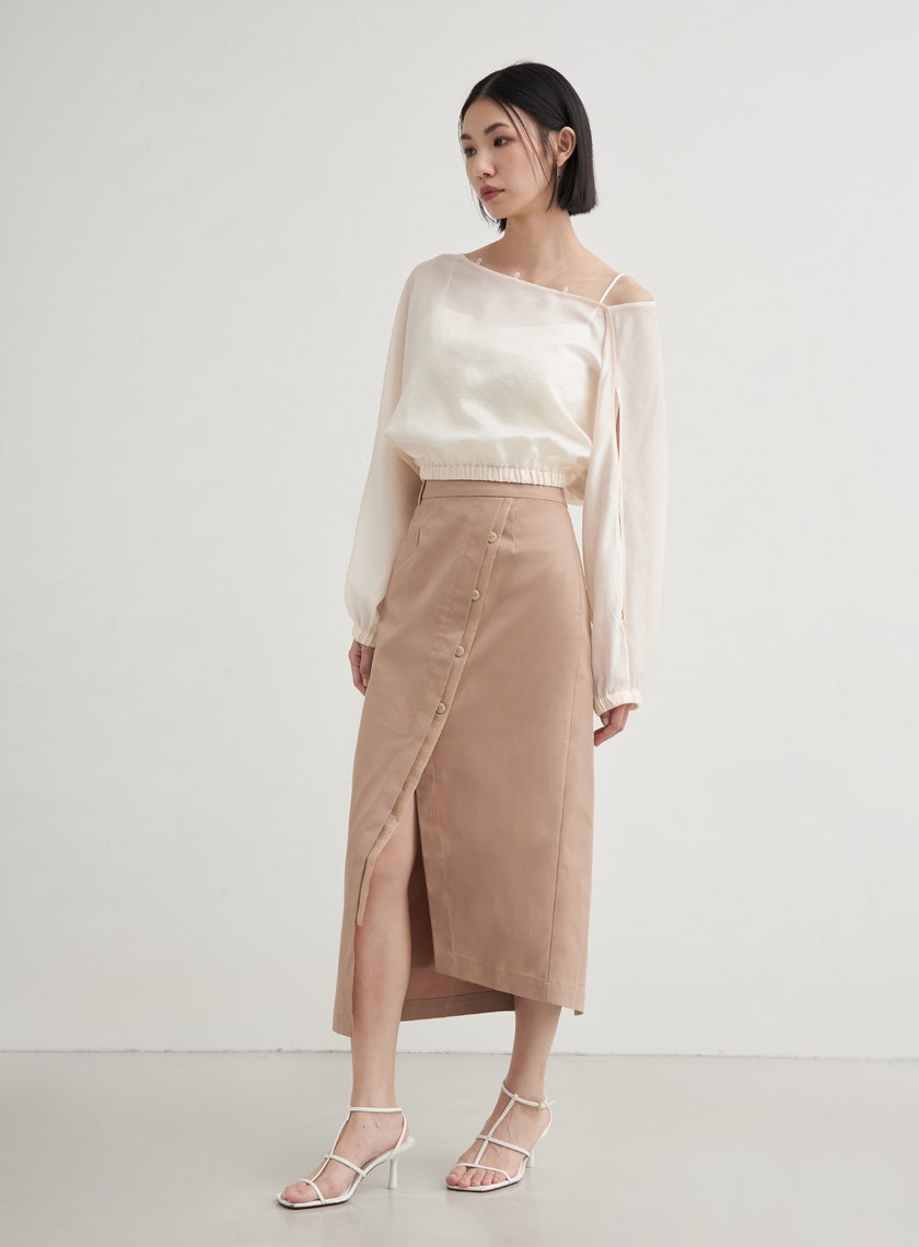 不對稱修身開衩直筒長裙