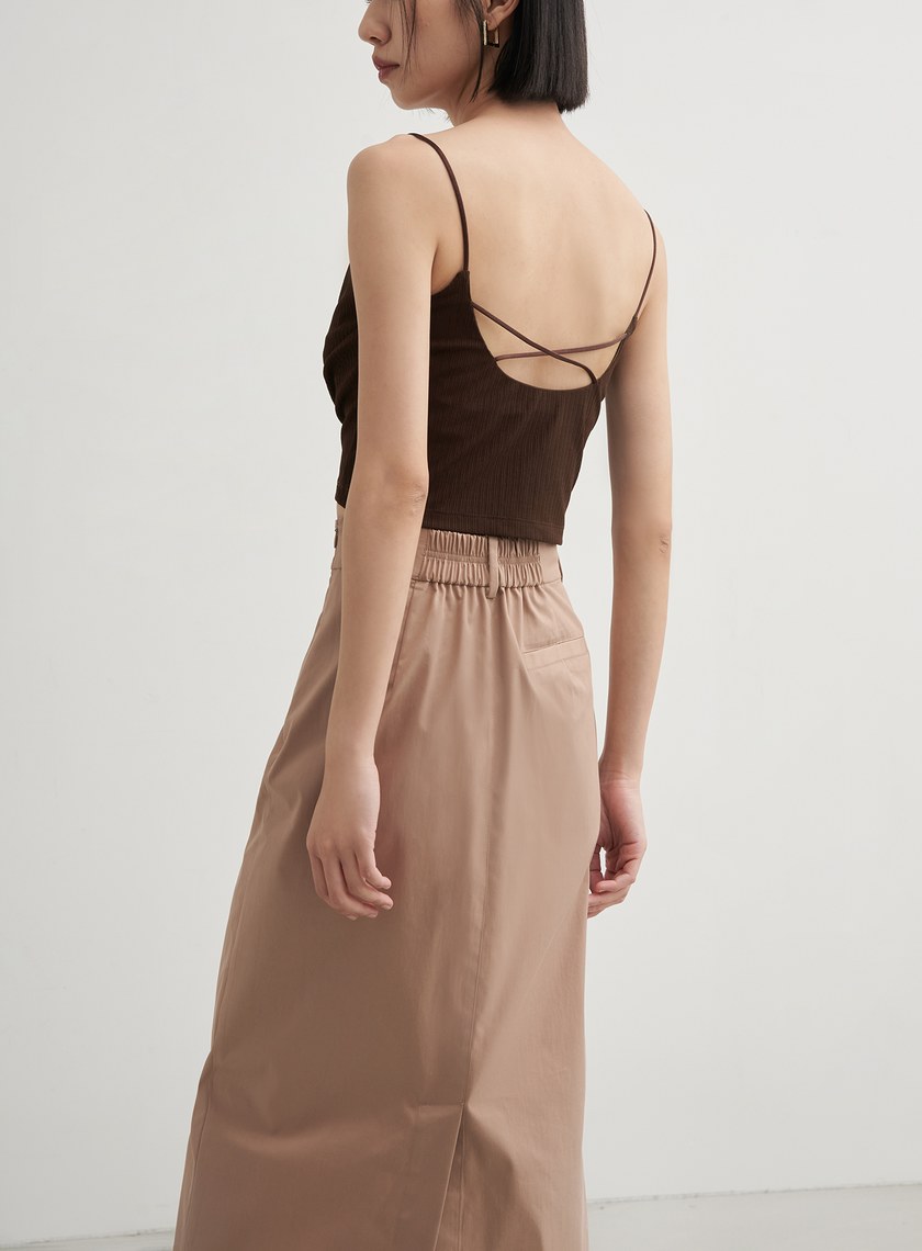 不對稱修身開衩直筒長裙