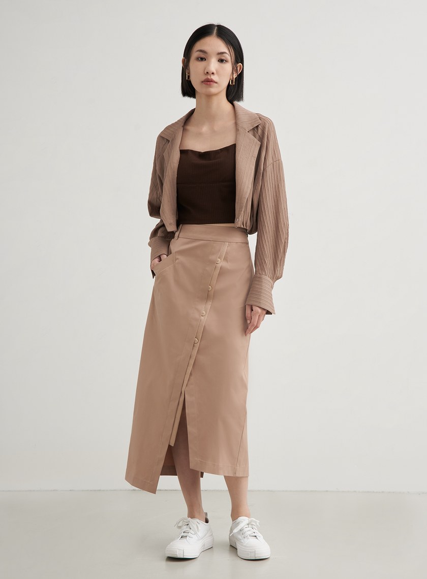 不對稱修身開衩直筒長裙