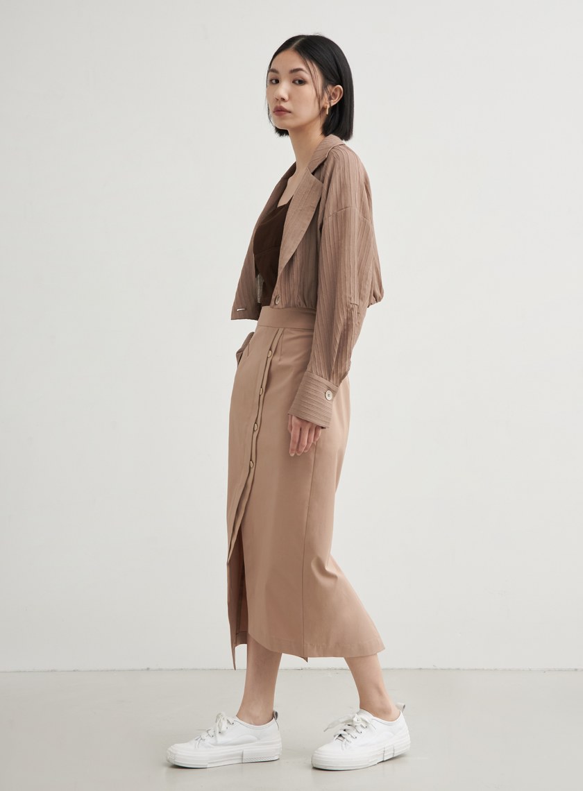 不對稱修身開衩直筒長裙