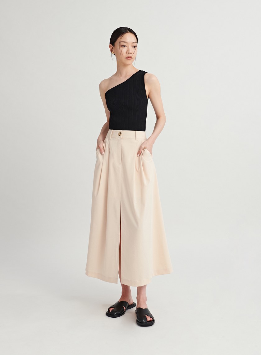 修身打摺開衩A字半身裙