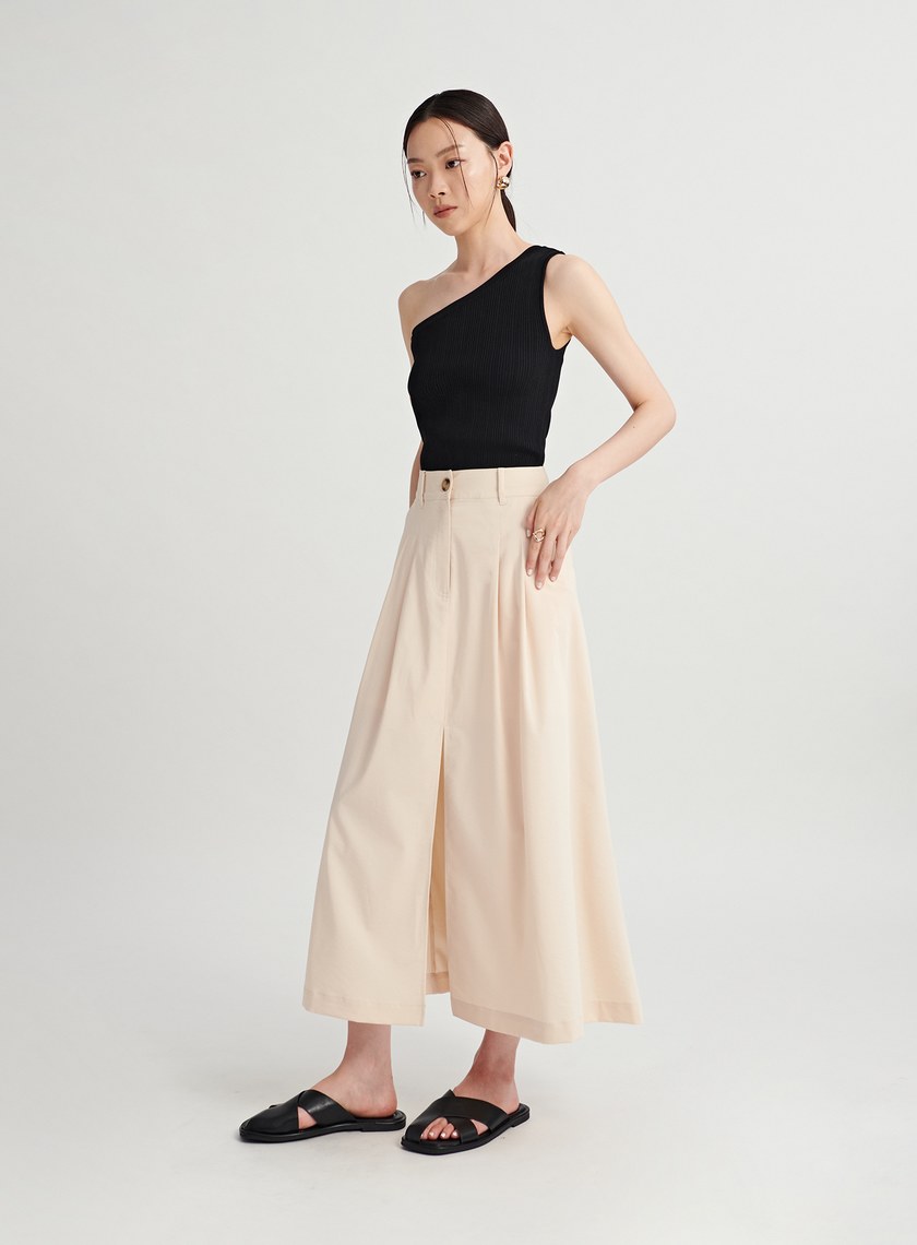 修身打摺開衩A字半身裙