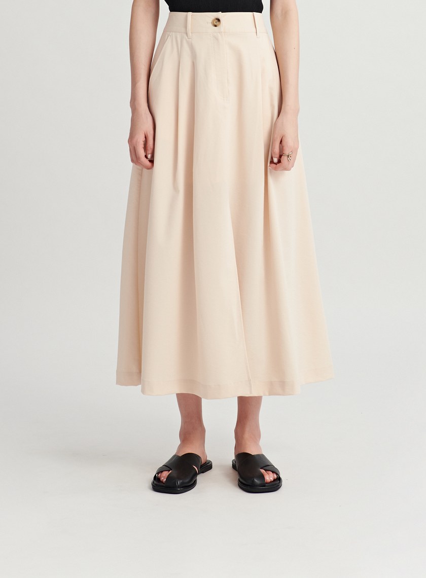 修身打摺開衩A字半身裙