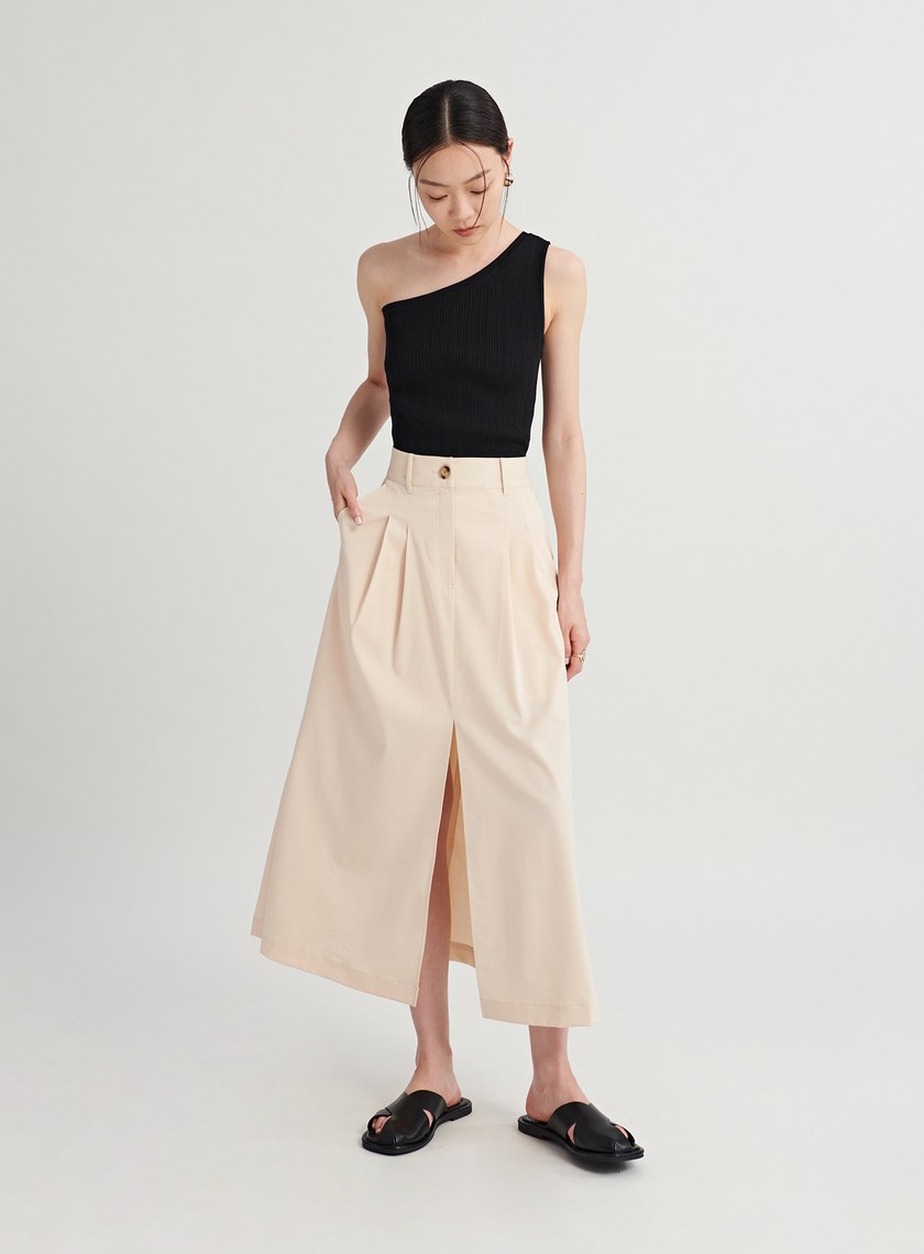 修身打摺開衩A字半身裙