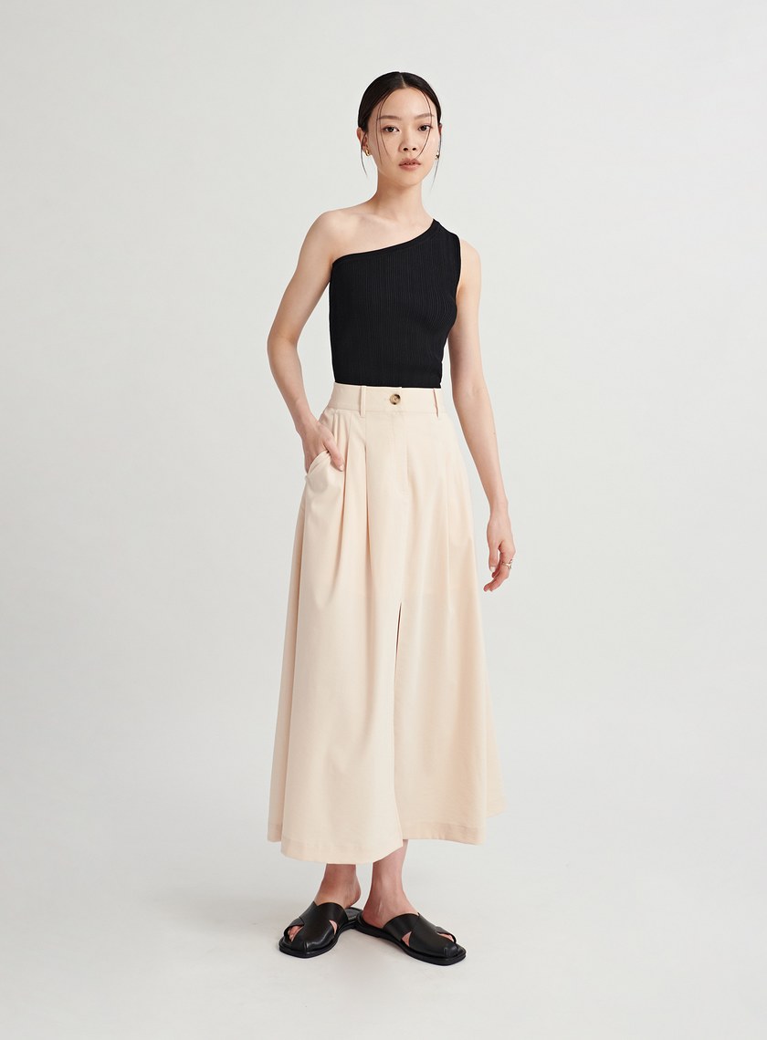 修身打摺開衩A字半身裙