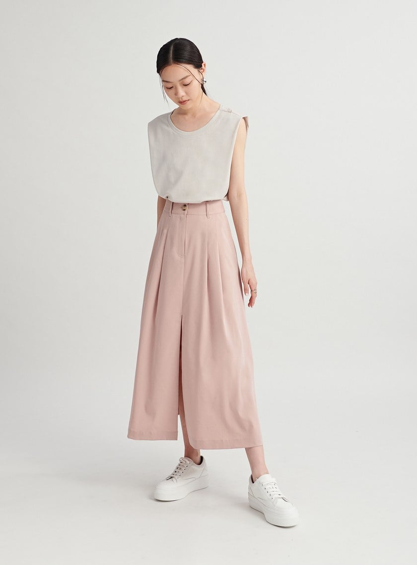 修身打摺開衩A字半身裙