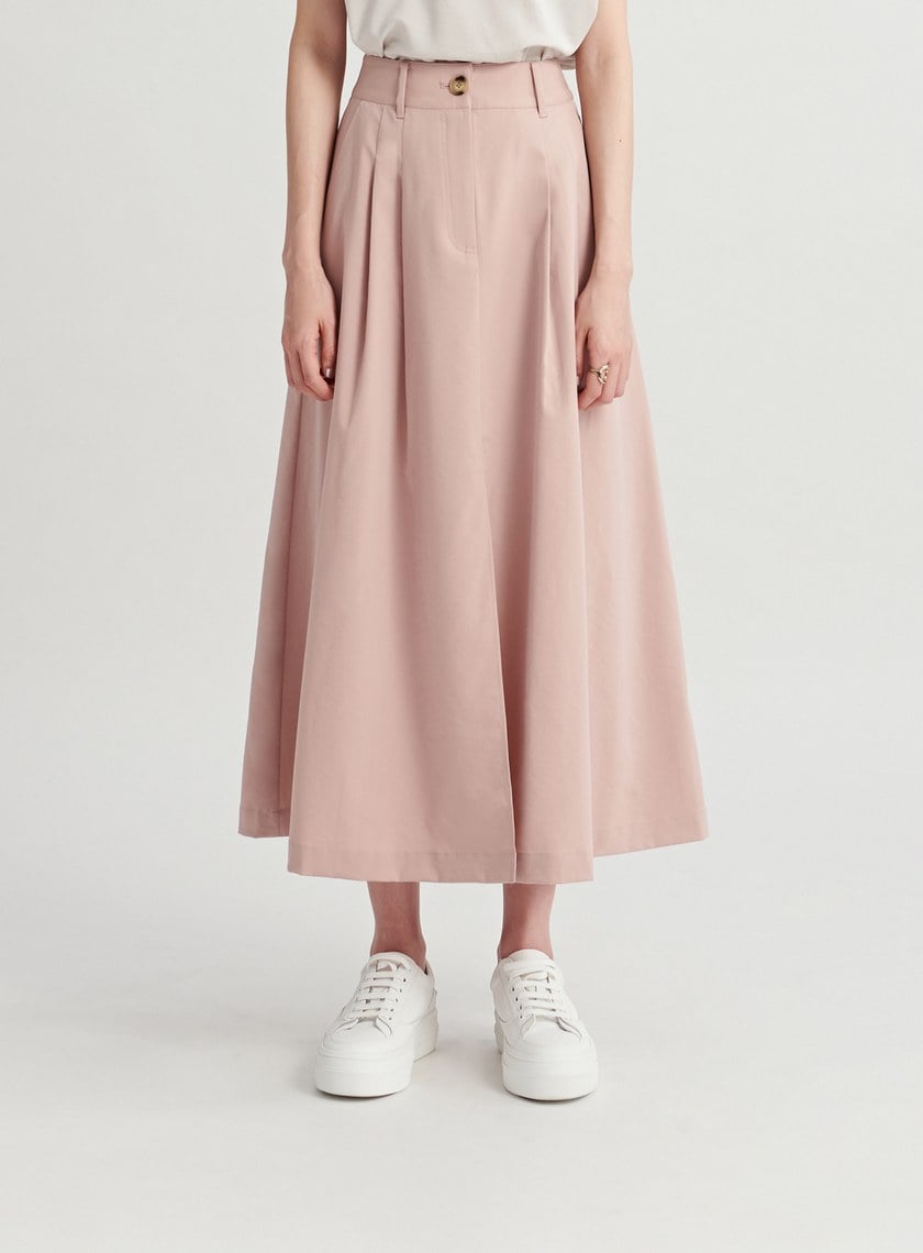 修身打摺開衩A字半身裙