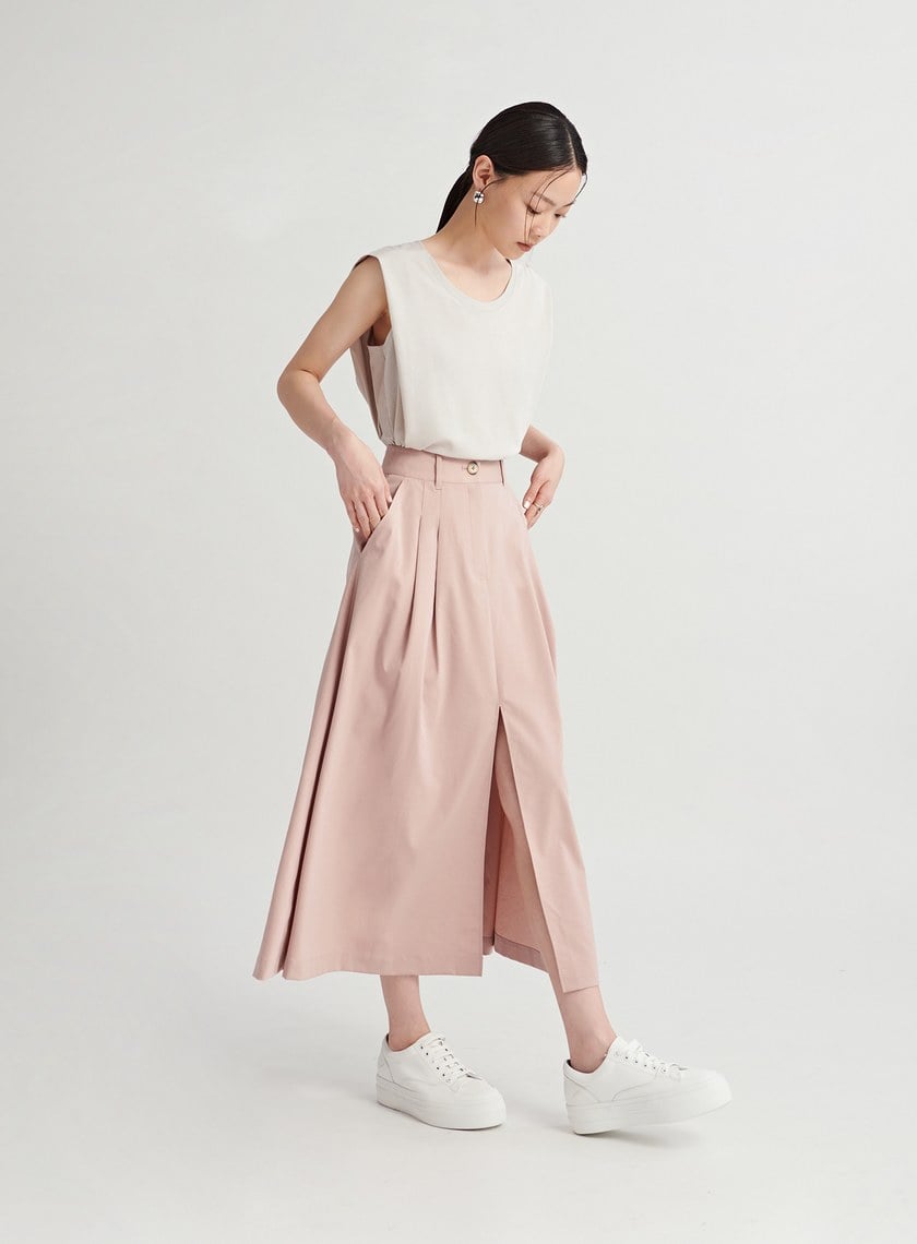 修身打摺開衩A字半身裙