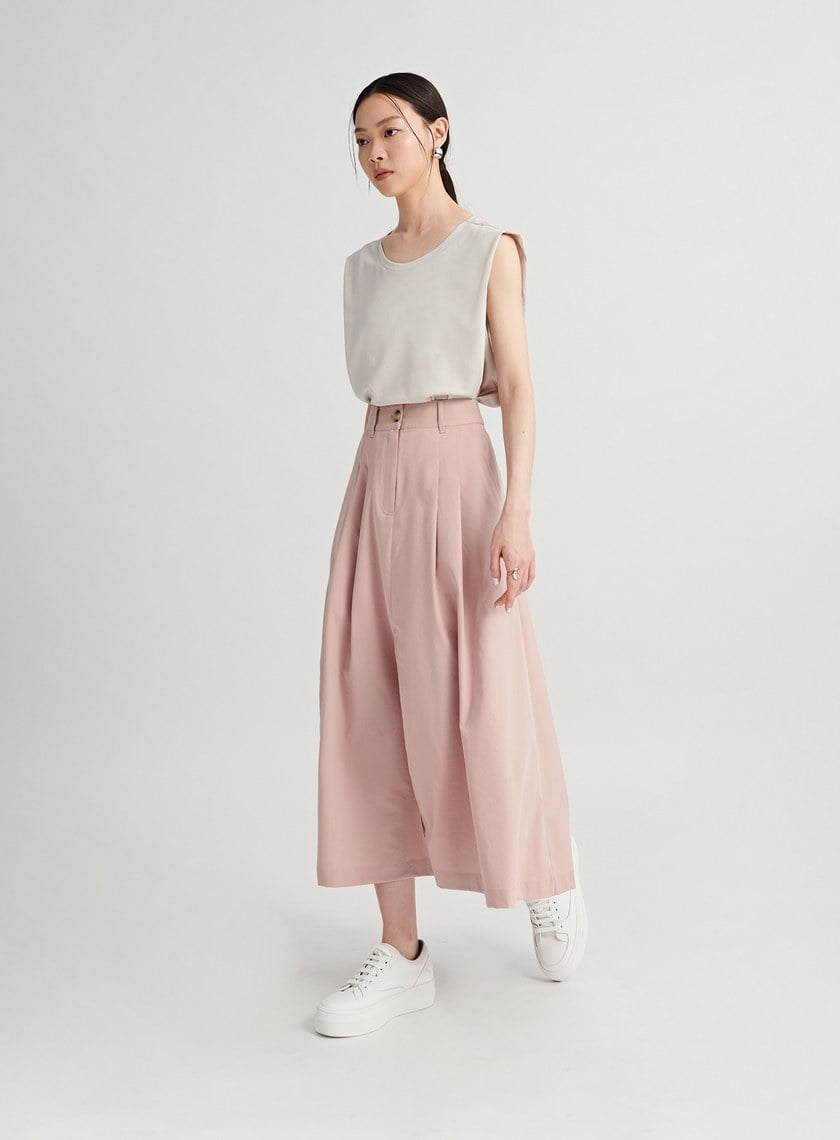 修身打摺開衩A字半身裙