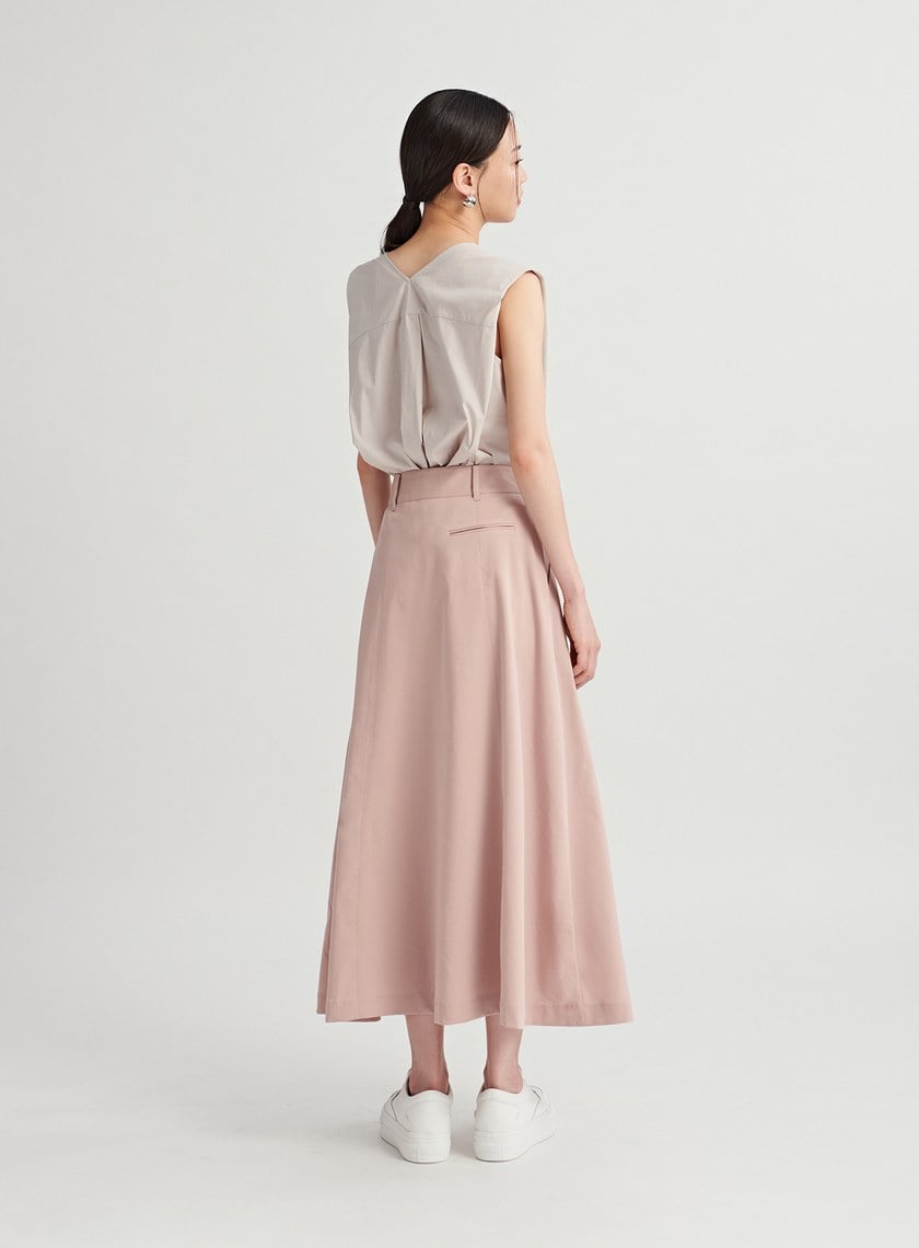 修身打摺開衩A字半身裙