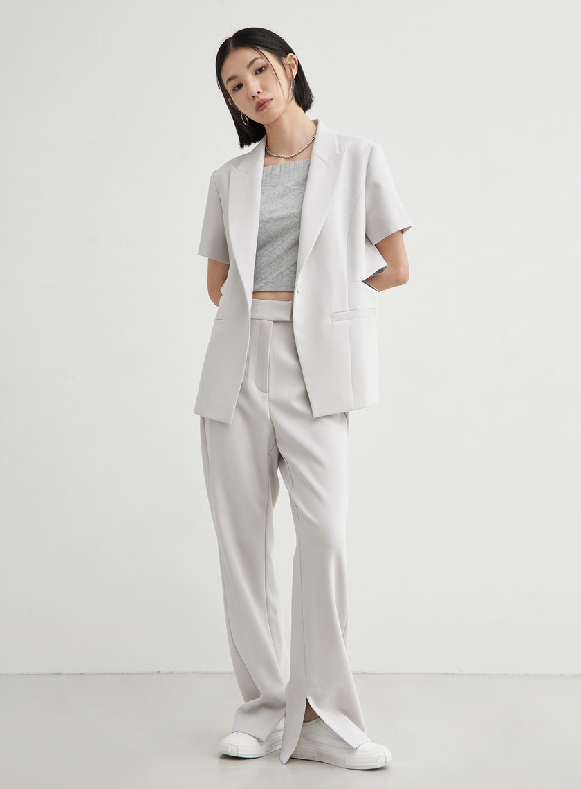 修身口袋微喇叭直筒褲