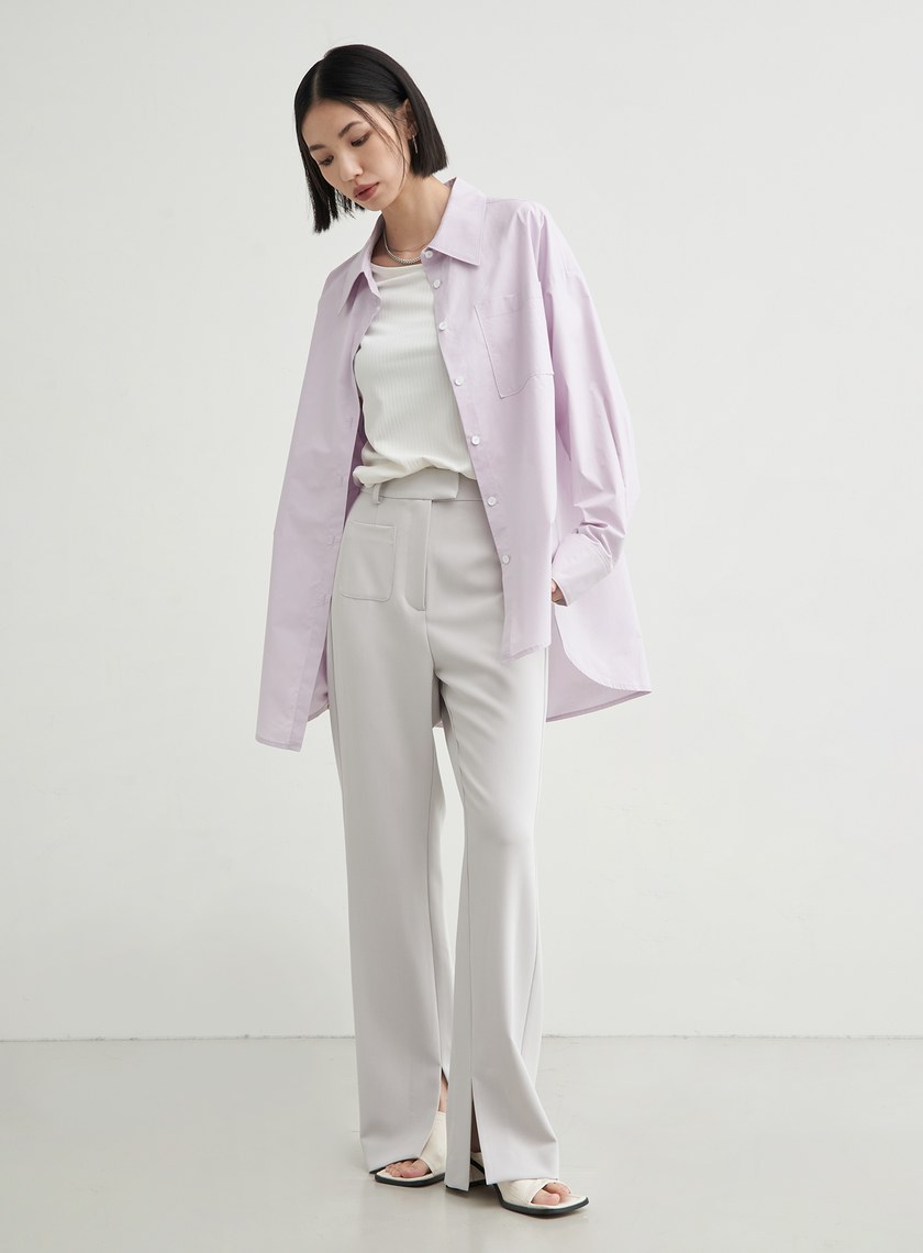 修身口袋微喇叭直筒褲