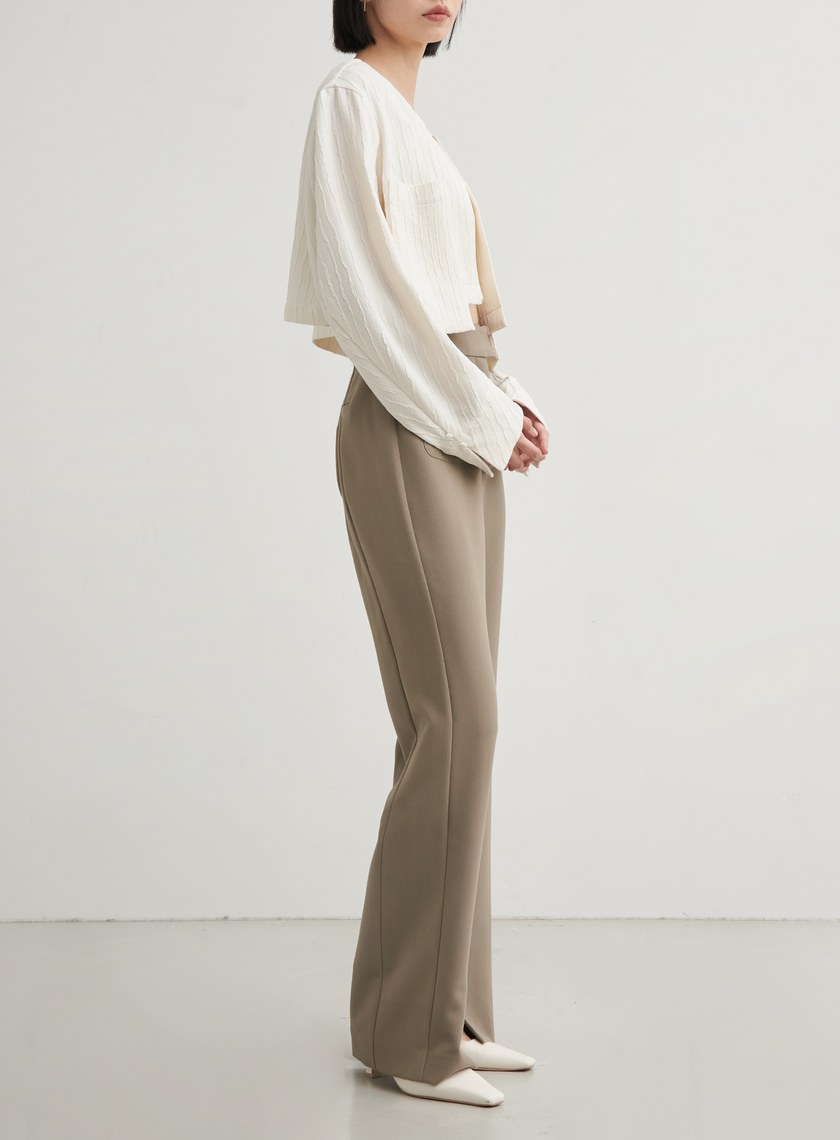 修身口袋微喇叭直筒褲