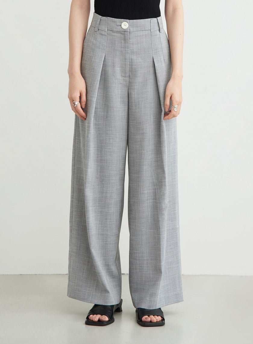 花紗肌理後鬆緊打摺寬褲