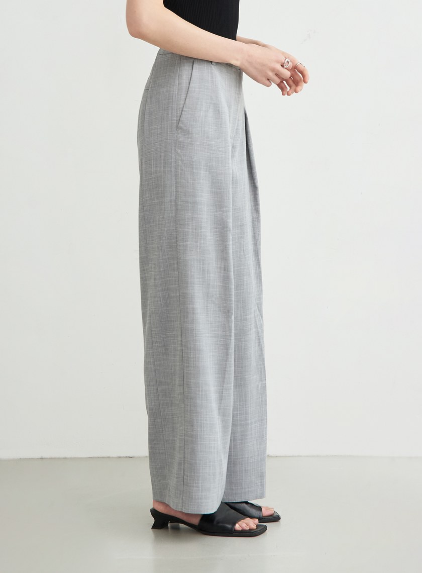 花紗肌理後鬆緊打摺寬褲